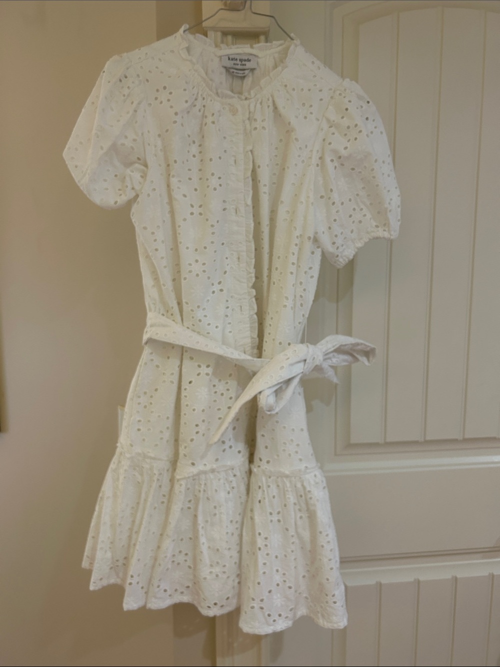Kate Spade White Eyelet Belted Dress-never worn